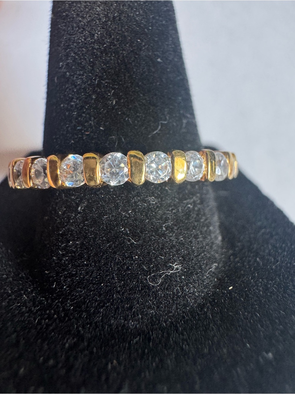 Vintage ADI 925 Thailand Gold Vermeil Cubic Zirconia Stackable Eternity Ring
